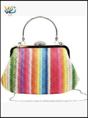 Woven Straw Clutch Purse with Top Handle Summer Beach Bag Woven Handbag Clasp